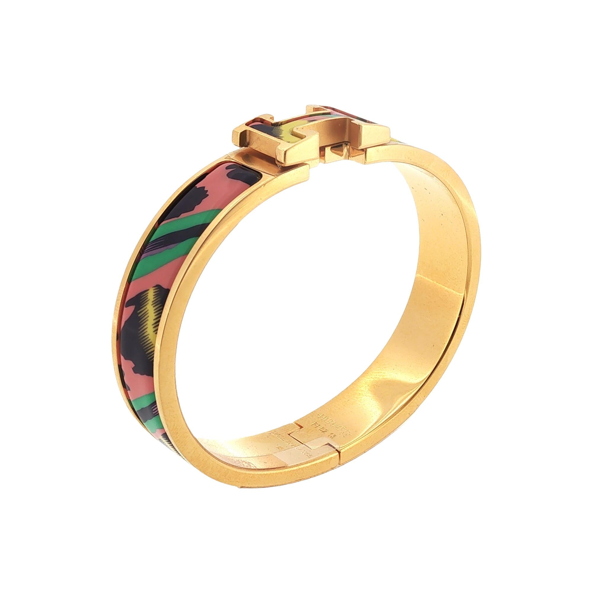 Hermès Multicolor Le Chat Carre Enamel Clic H Bracelet