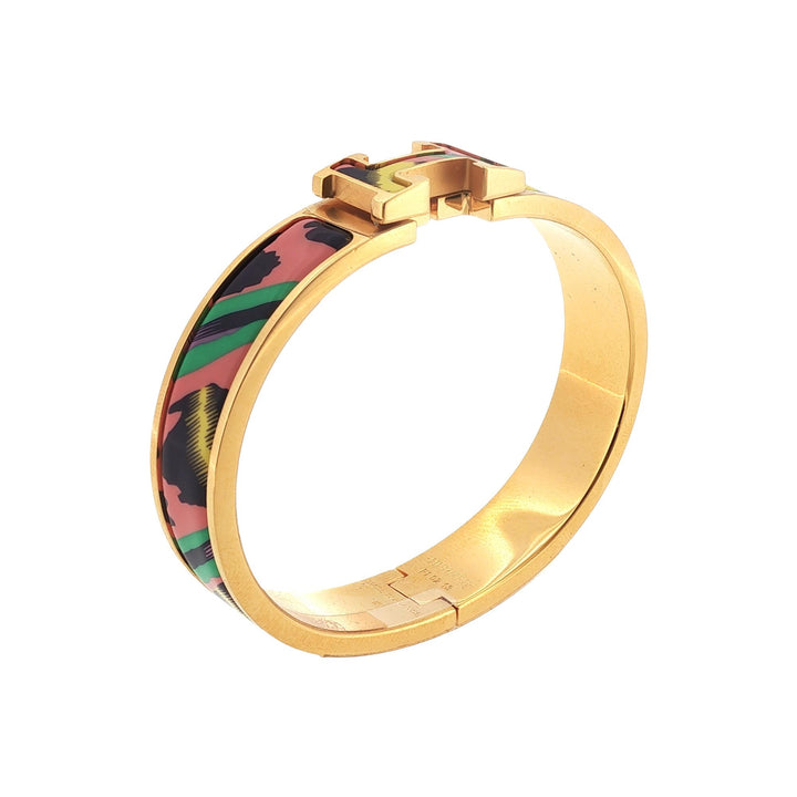 Hermès Multicolor Le Chat Carre Enamel Clic H Bracelet