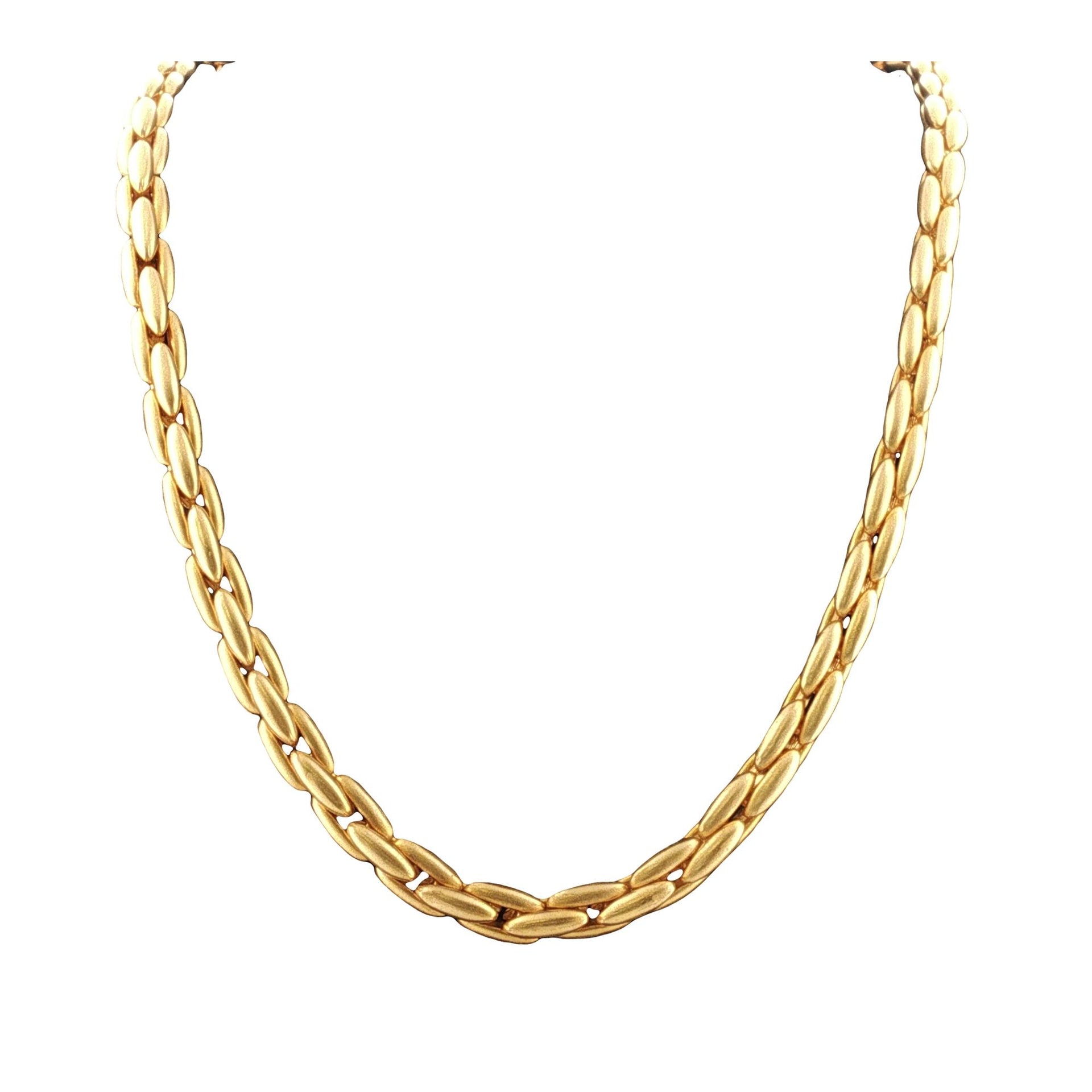 Italian Brushed Satin Finish 18 Karat Yellow Gold Link Necklace 17.25 Inches