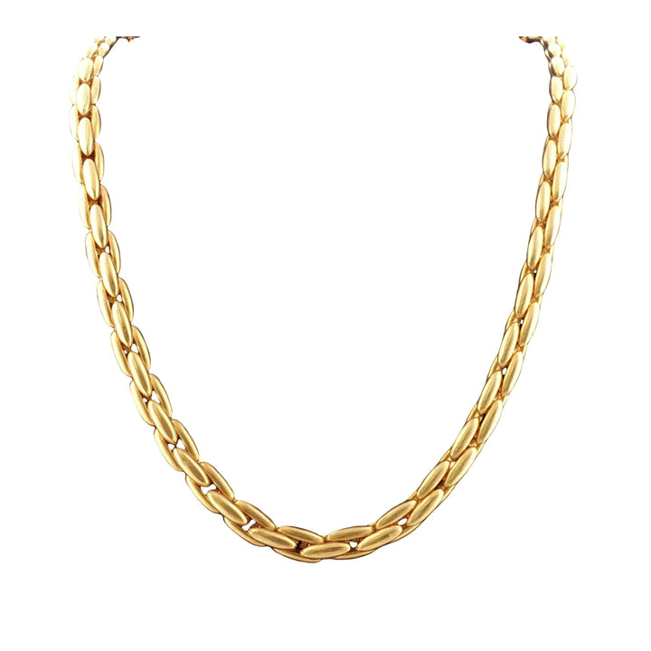 Italian Brushed Satin Finish 18 Karat Yellow Gold Link Necklace 17.25 Inches