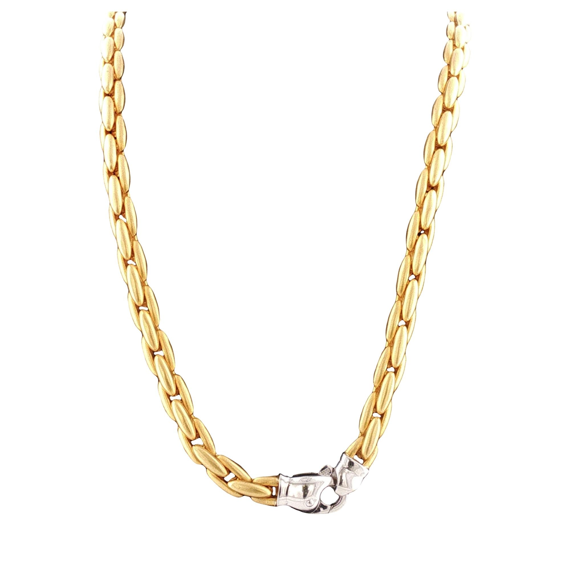 Italian Brushed Satin Finish 18 Karat Yellow Gold Link Necklace 17.25 Inches