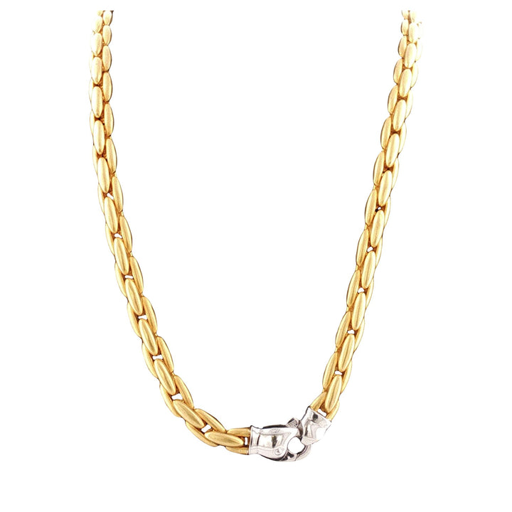 Italian Brushed Satin Finish 18 Karat Yellow Gold Link Necklace 17.25 Inches