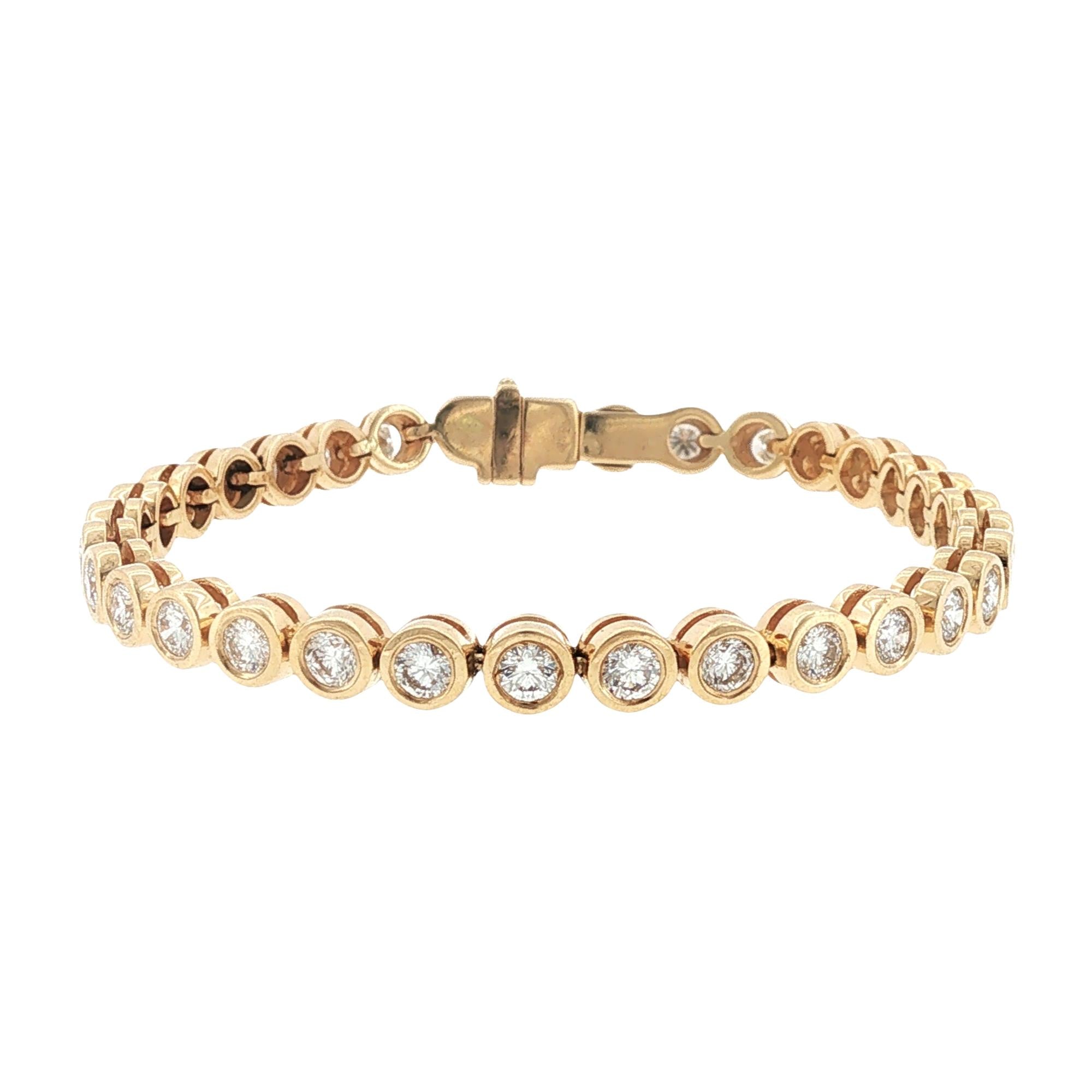 Bezel Set Round Brilliant-Cut Diamond 14 Karat Yellow Gold Line Bracelet