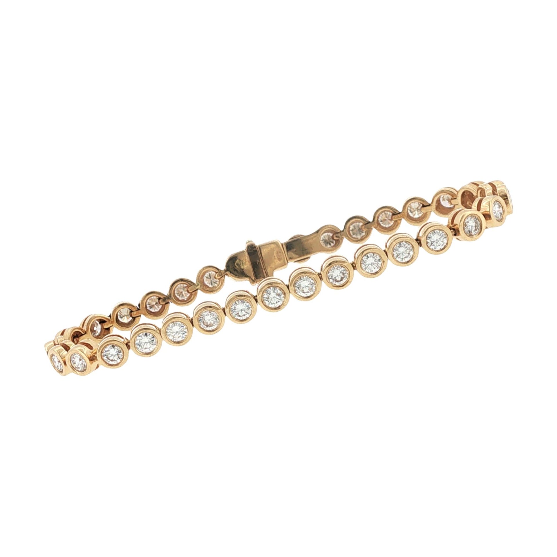 Bezel Set Round Brilliant-Cut Diamond 14 Karat Yellow Gold Line Bracelet