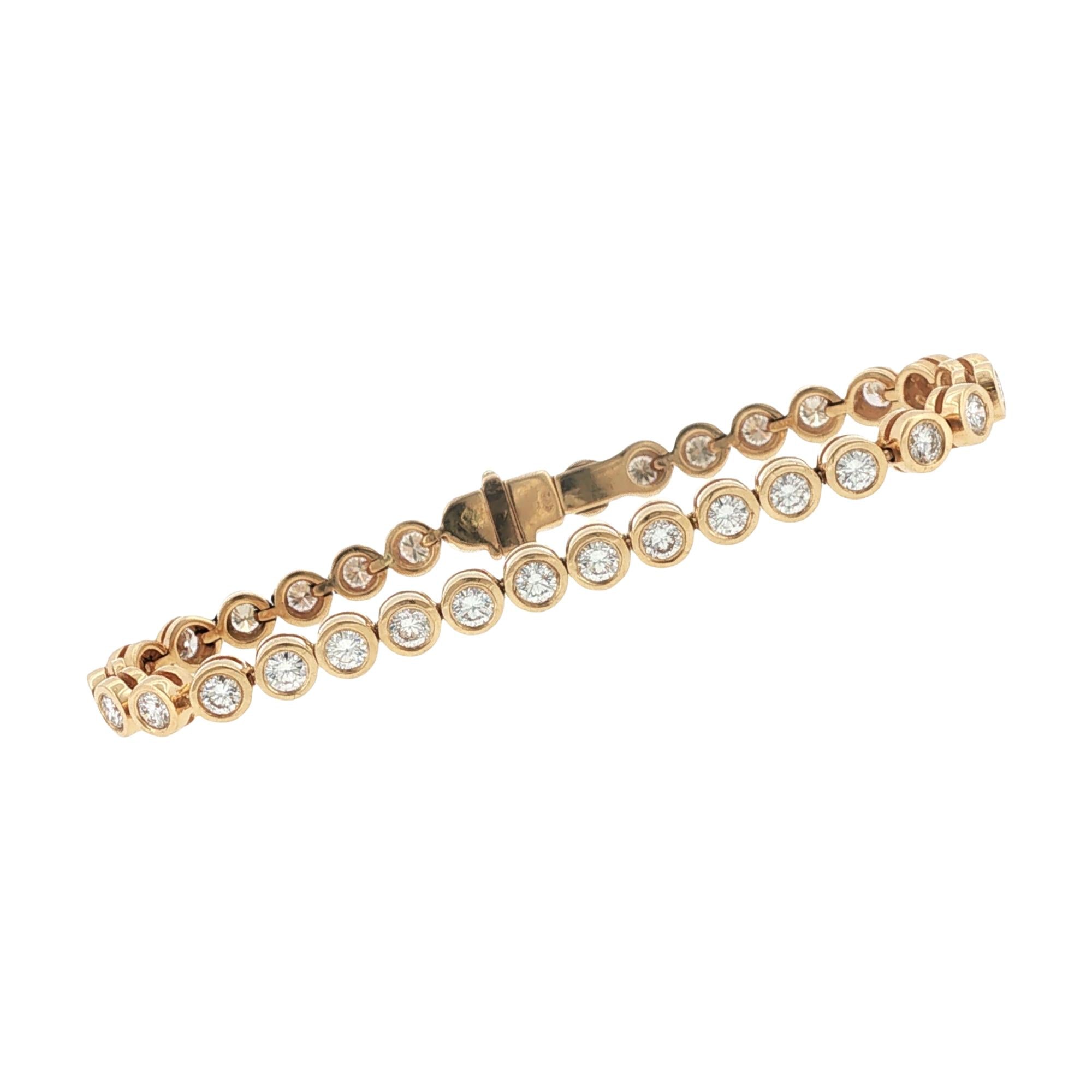 Bezel Set Round Brilliant-Cut Diamond 14 Karat Yellow Gold Line Bracelet