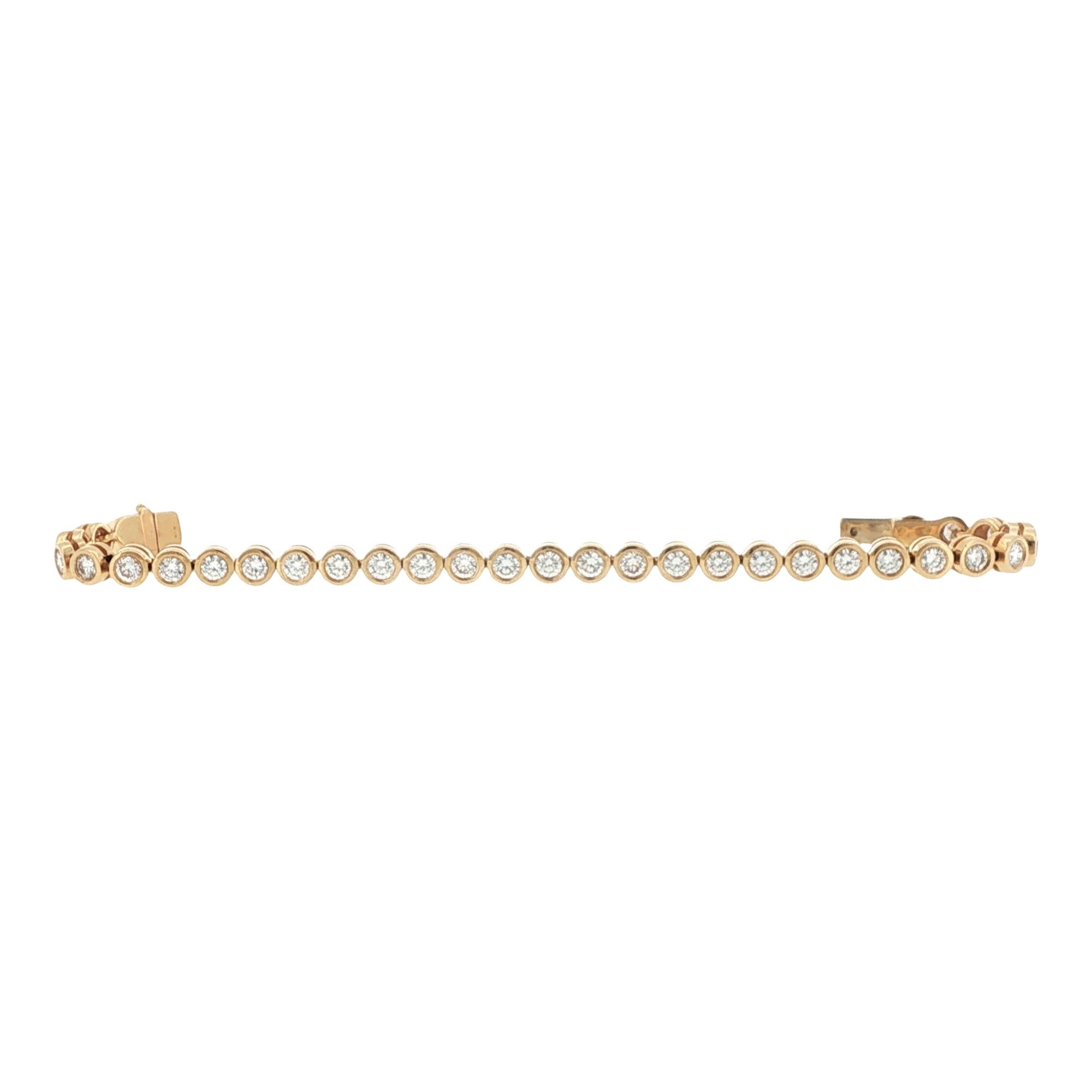 Bezel Set Round Brilliant-Cut Diamond 14 Karat Yellow Gold Line Bracelet