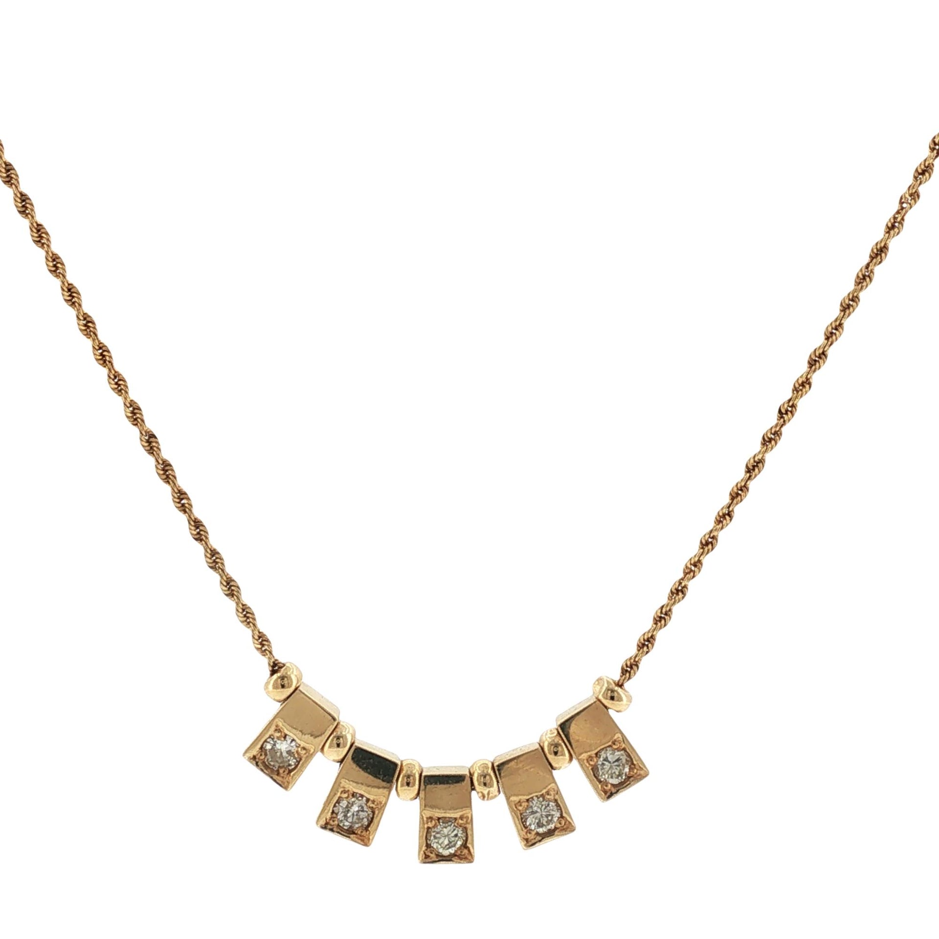 Diamond Rectangular Station Drop Dangle Link 18 Inch Necklace