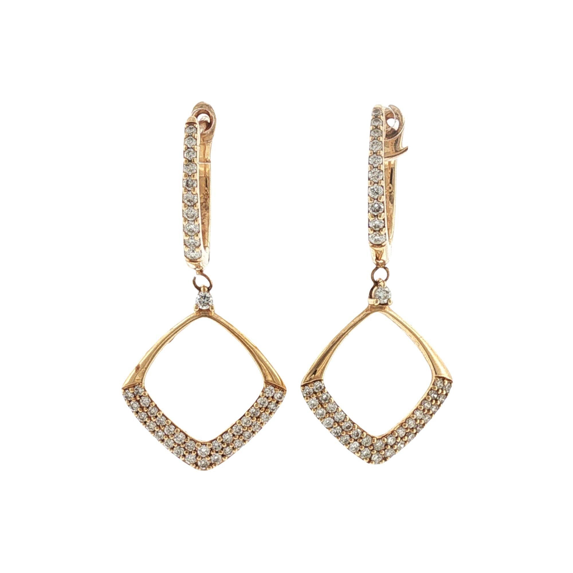 Square Shape Open Diamond Drop Dangle Earrings 14 Karat Yellow Gold