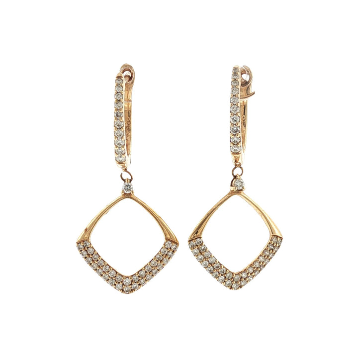 Square Shape Open Diamond Drop Dangle Earrings 14 Karat Yellow Gold