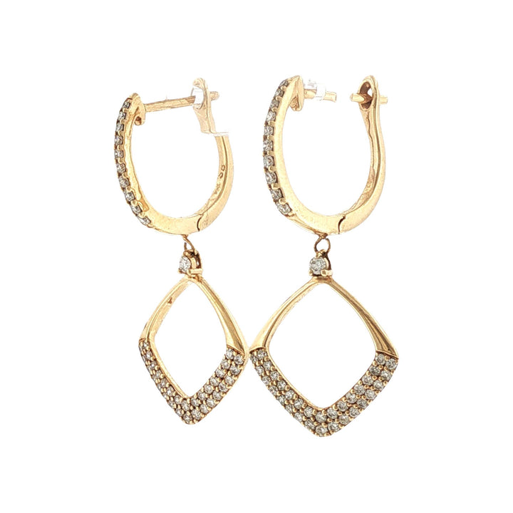 Square Shape Open Diamond Drop Dangle Earrings 14 Karat Yellow Gold