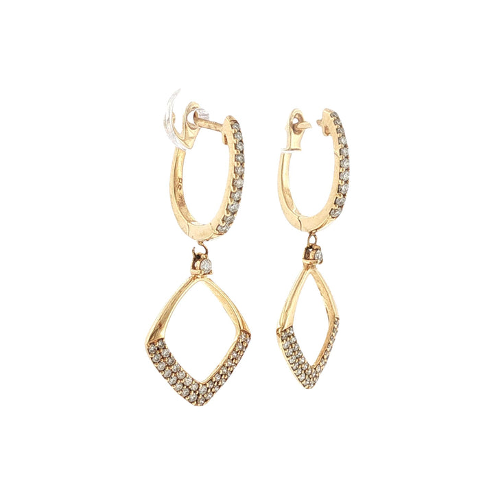 Square Shape Open Diamond Drop Dangle Earrings 14 Karat Yellow Gold