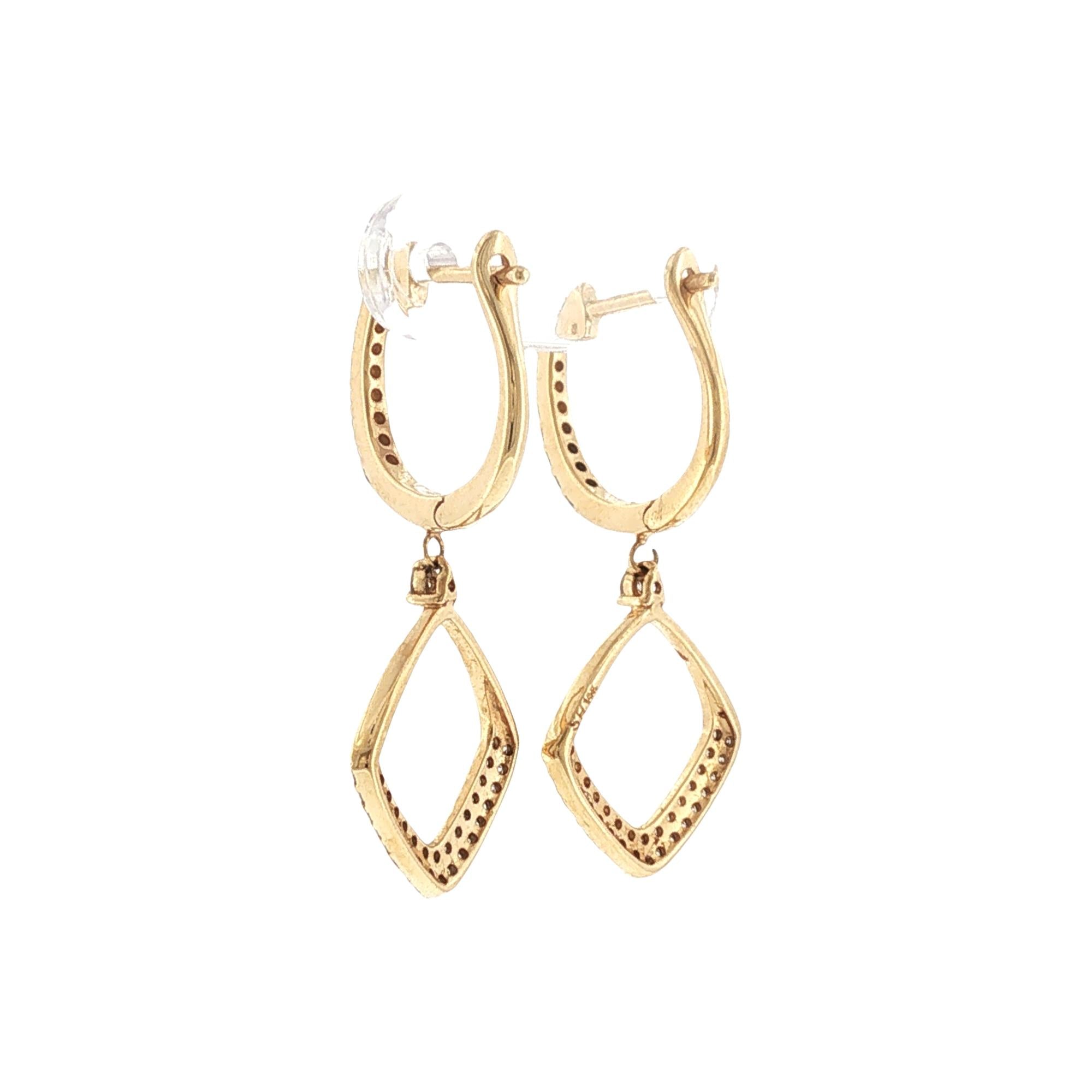 Square Shape Open Diamond Drop Dangle Earrings 14 Karat Yellow Gold