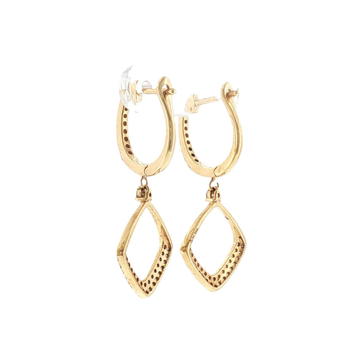 Square Shape Open Diamond Drop Dangle Earrings 14 Karat Yellow Gold