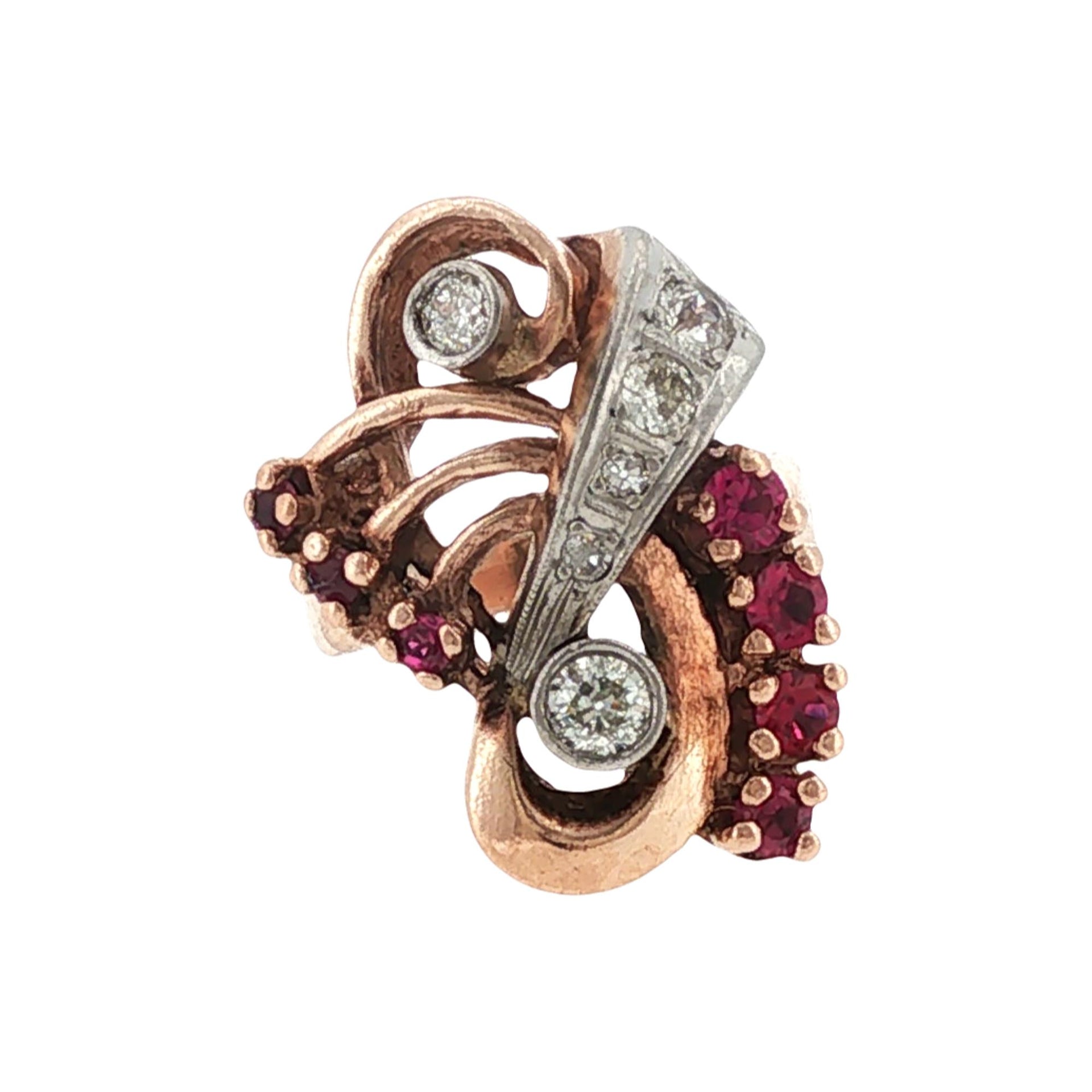 Retro Diamond Ruby 14 Karat Rose Gold Vintage Ring