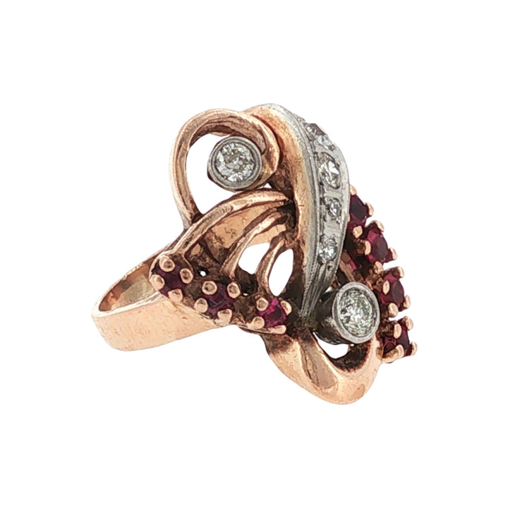 Retro Diamond Ruby 14 Karat Rose Gold Vintage Ring