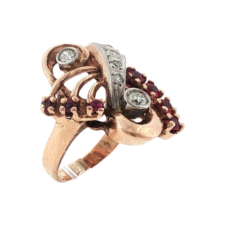 Retro Diamond Ruby 14 Karat Rose Gold Vintage Ring
