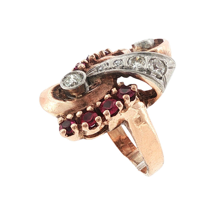 Retro Diamond Ruby 14 Karat Rose Gold Vintage Ring