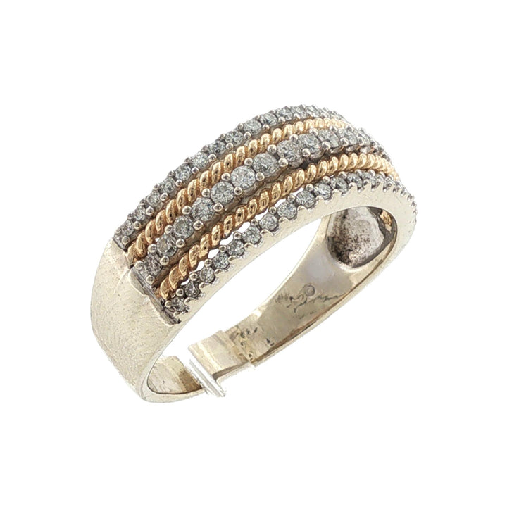 5 Row Diamond 14 Karat Two Tone Gold Wedding Anniversary Band Ring