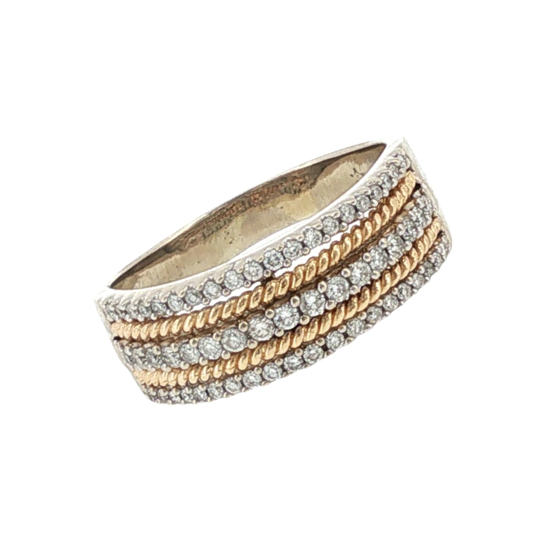 5 Row Diamond 14 Karat Two Tone Gold Wedding Anniversary Band Ring