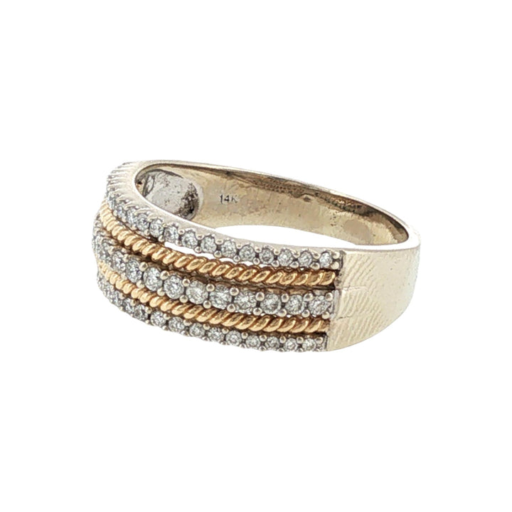 5 Row Diamond 14 Karat Two Tone Gold Wedding Anniversary Band Ring