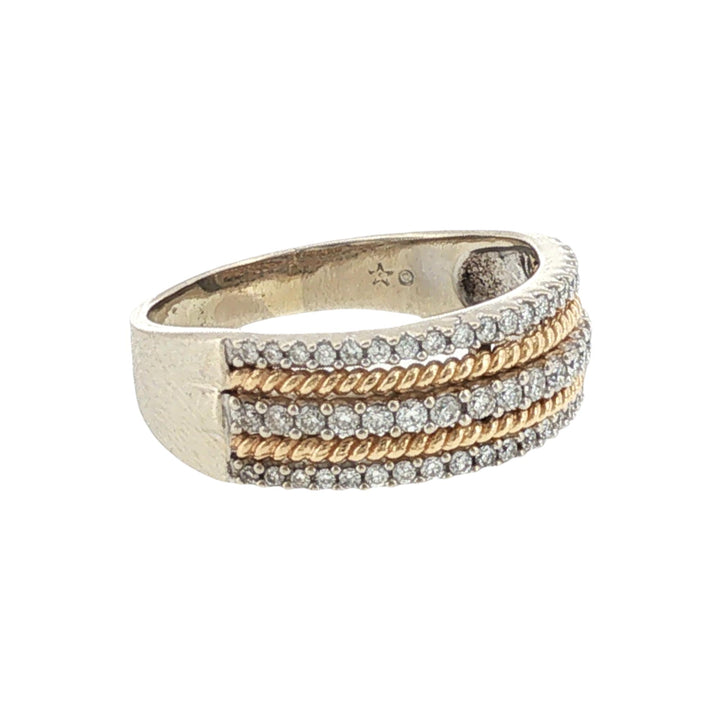 5 Row Diamond 14 Karat Two Tone Gold Wedding Anniversary Band Ring