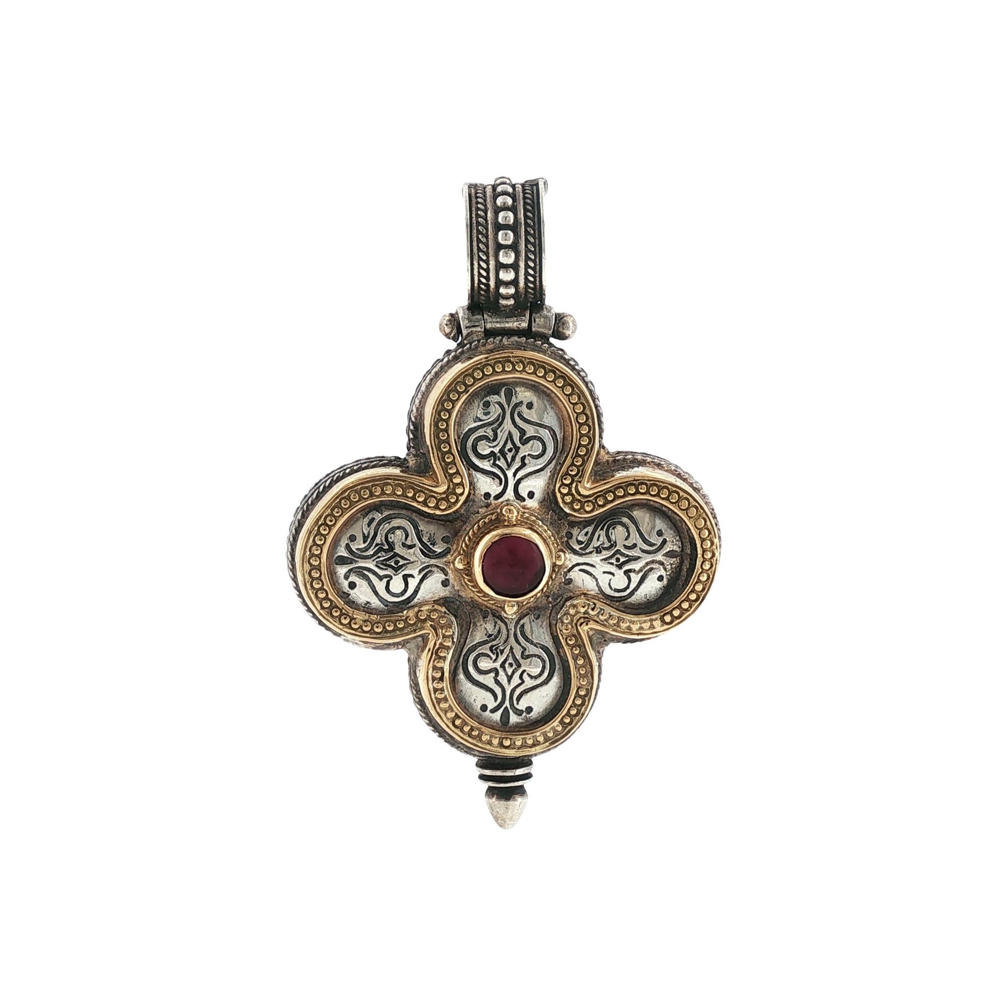 Konstantino Ruby 18 Karat Yellow Gold & Sterling Silver Cross Pendant
