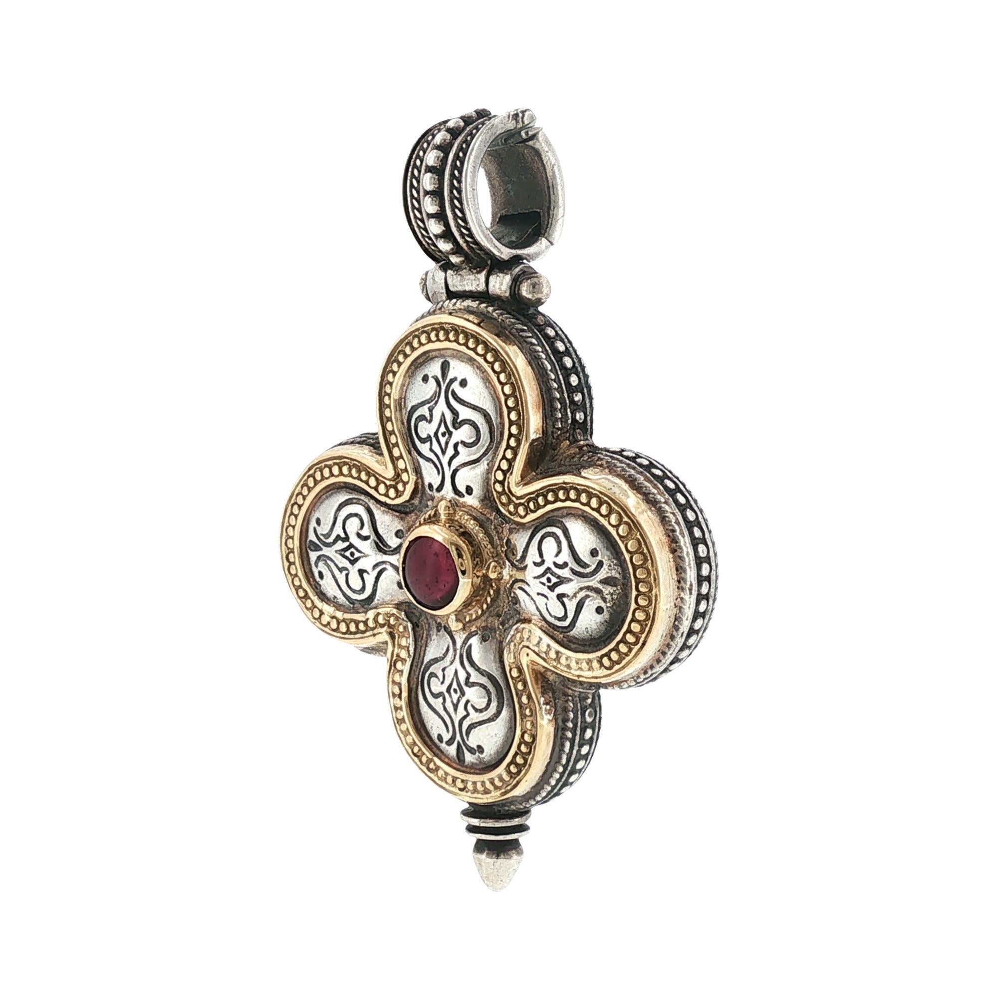 Konstantino Ruby 18 Karat Yellow Gold & Sterling Silver Cross Pendant