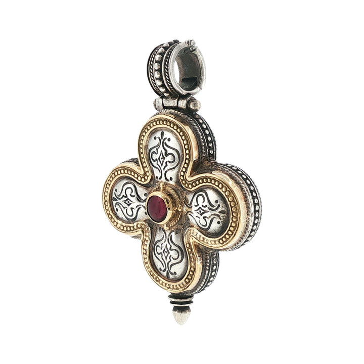 Konstantino Ruby 18 Karat Yellow Gold & Sterling Silver Cross Pendant