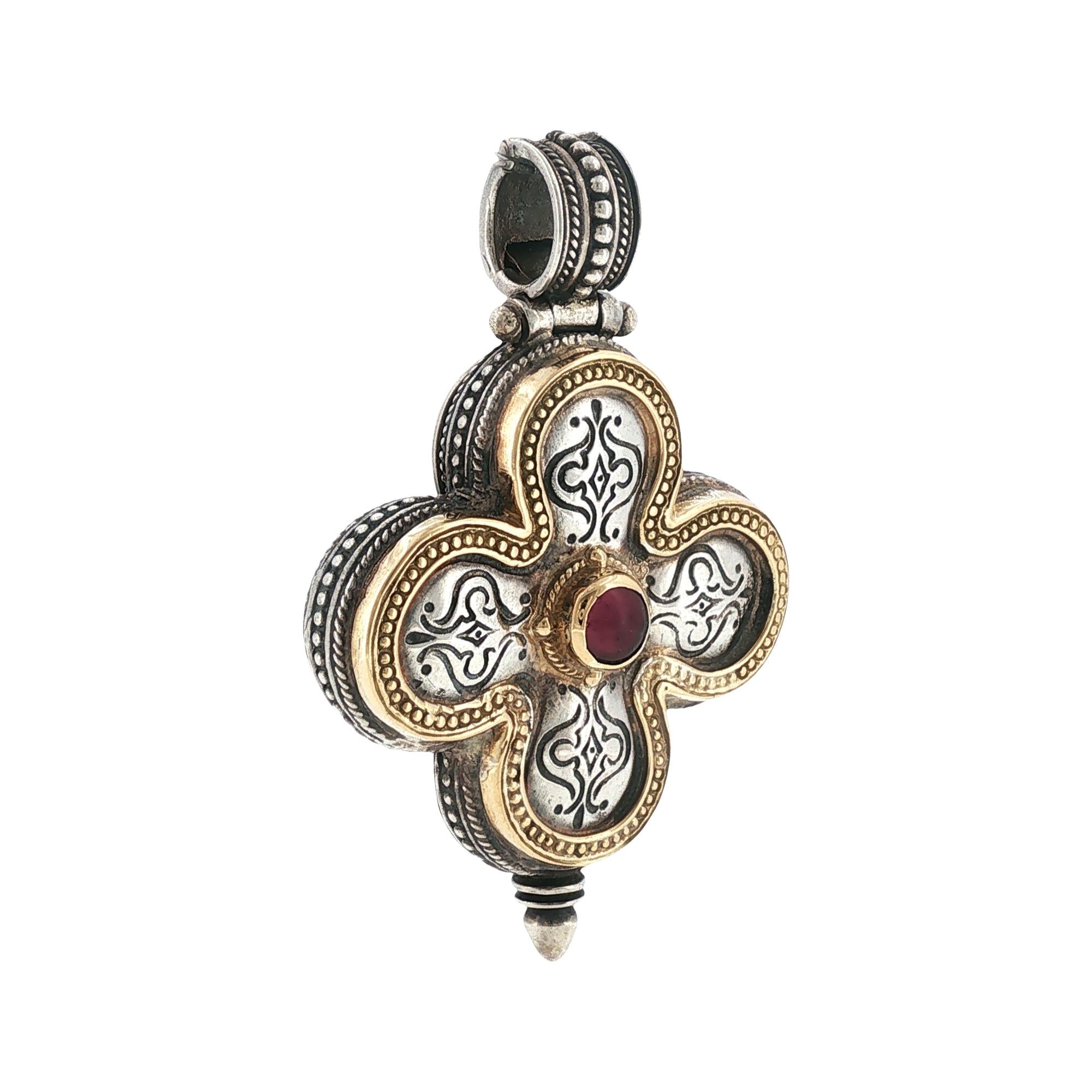 Konstantino Ruby 18 Karat Yellow Gold & Sterling Silver Cross Pendant
