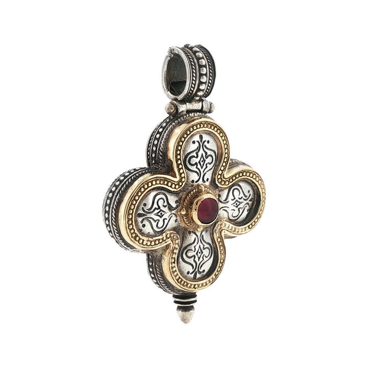 Konstantino Ruby 18 Karat Yellow Gold & Sterling Silver Cross Pendant