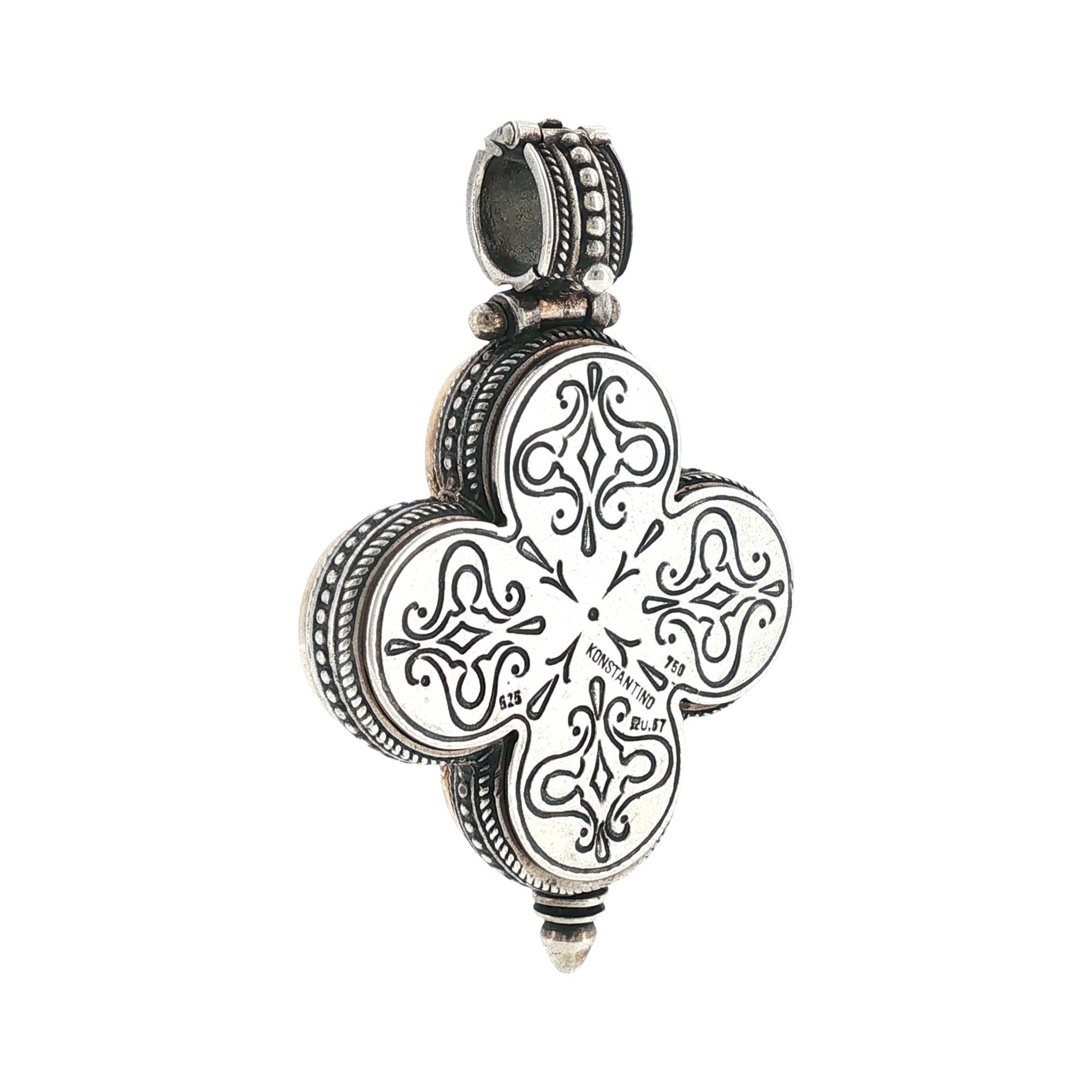Konstantino Ruby 18 Karat Yellow Gold & Sterling Silver Cross Pendant
