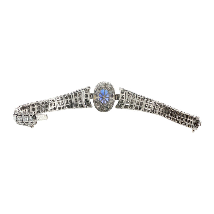 4.5 Carat Oval Tanzanite Gemstone Diamond Art Deco Style Platinum Link Bracelet