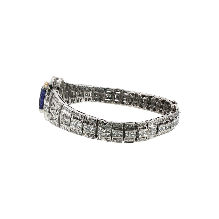 4.5 Carat Oval Tanzanite Gemstone Diamond Art Deco Style Platinum Link Bracelet