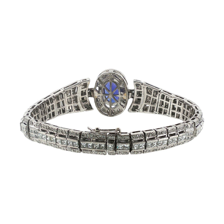 4.5 Carat Oval Tanzanite Gemstone Diamond Art Deco Style Platinum Link Bracelet