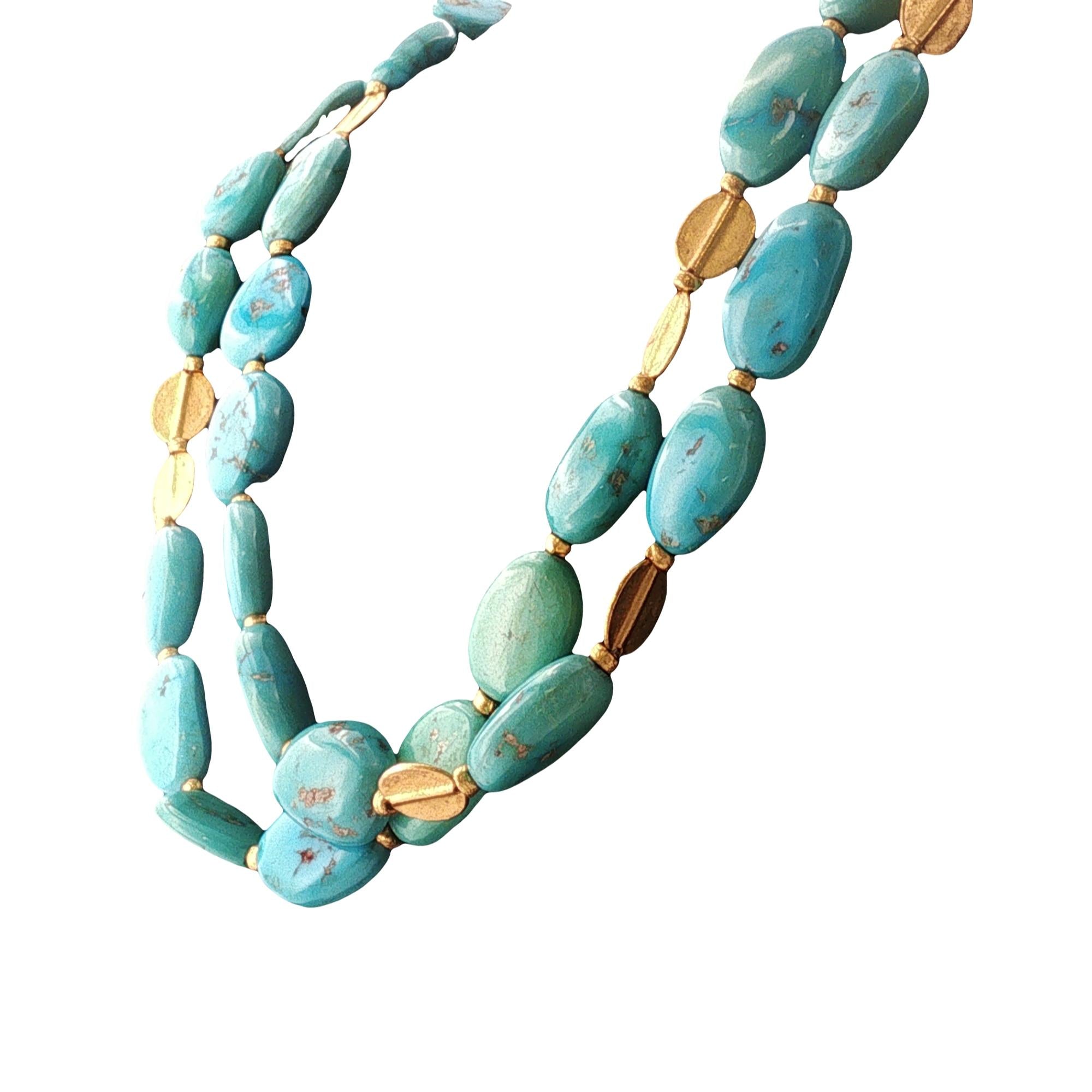 Double Strand Turquoise Gemstone 24 Karat Yellow Gold Necklace Yossi Harari