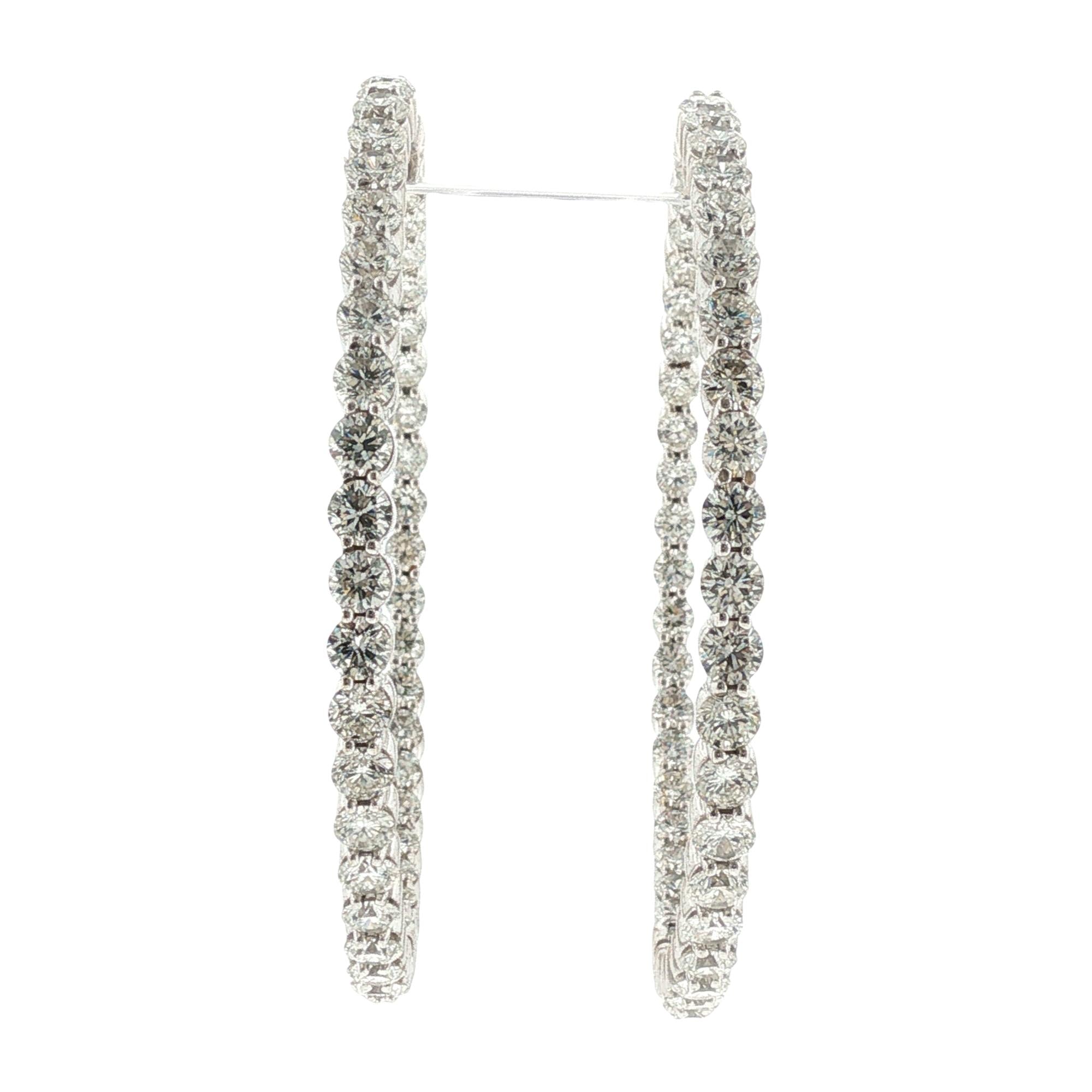 8 CTW Round Brilliant-Cut Diamond 18 Karat White Gold In & Out Hoop Earrings