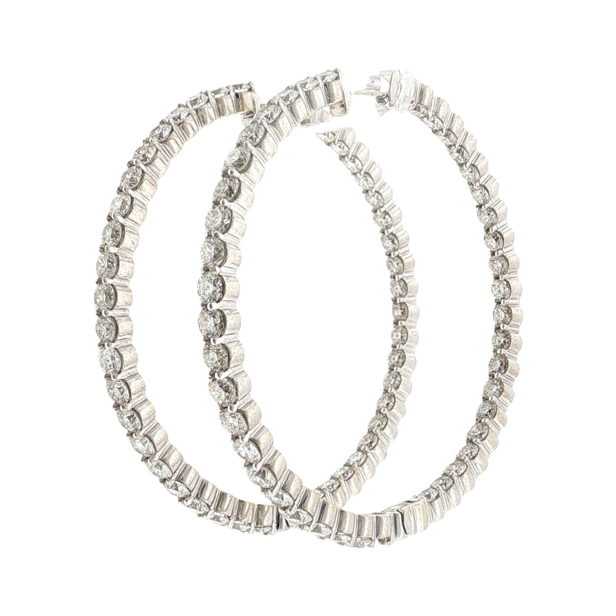 8 CTW Round Brilliant-Cut Diamond 18 Karat White Gold In & Out Hoop Earrings