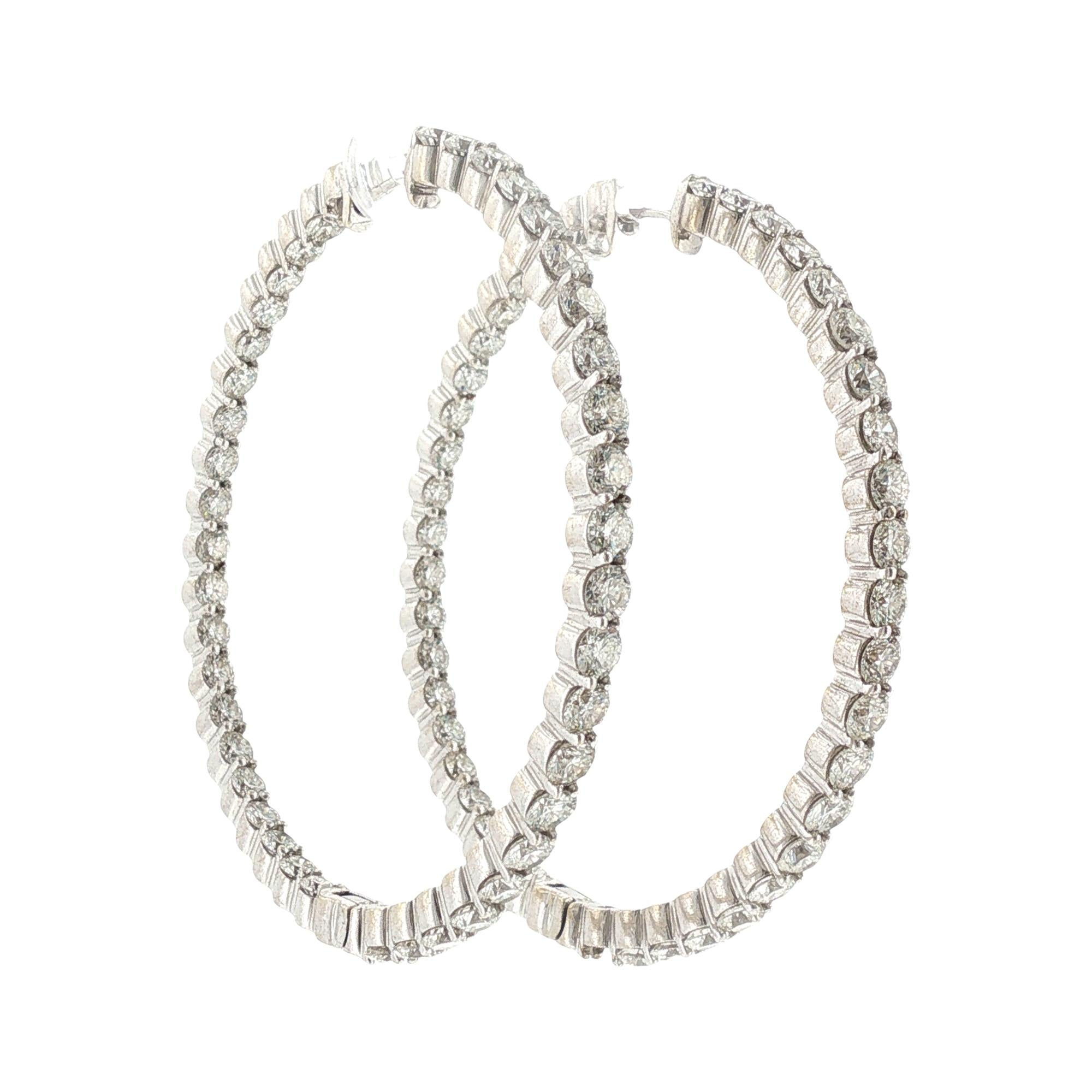 8 CTW Round Brilliant-Cut Diamond 18 Karat White Gold In & Out Hoop Earrings