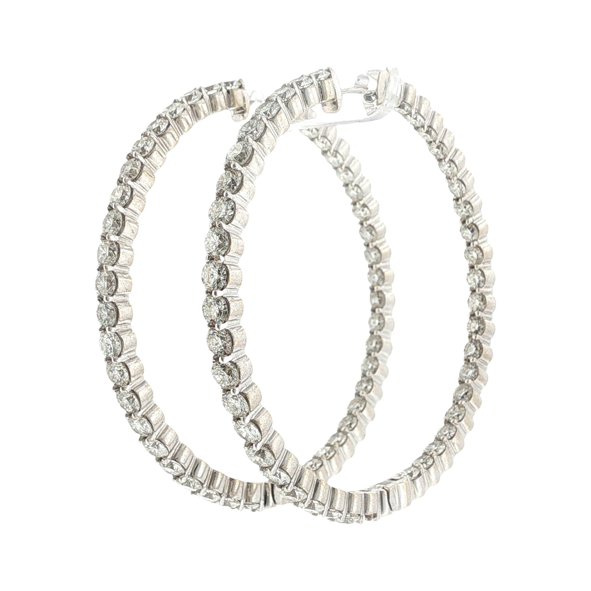 8 CTW Round Brilliant-Cut Diamond 18 Karat White Gold In & Out Hoop Earrings