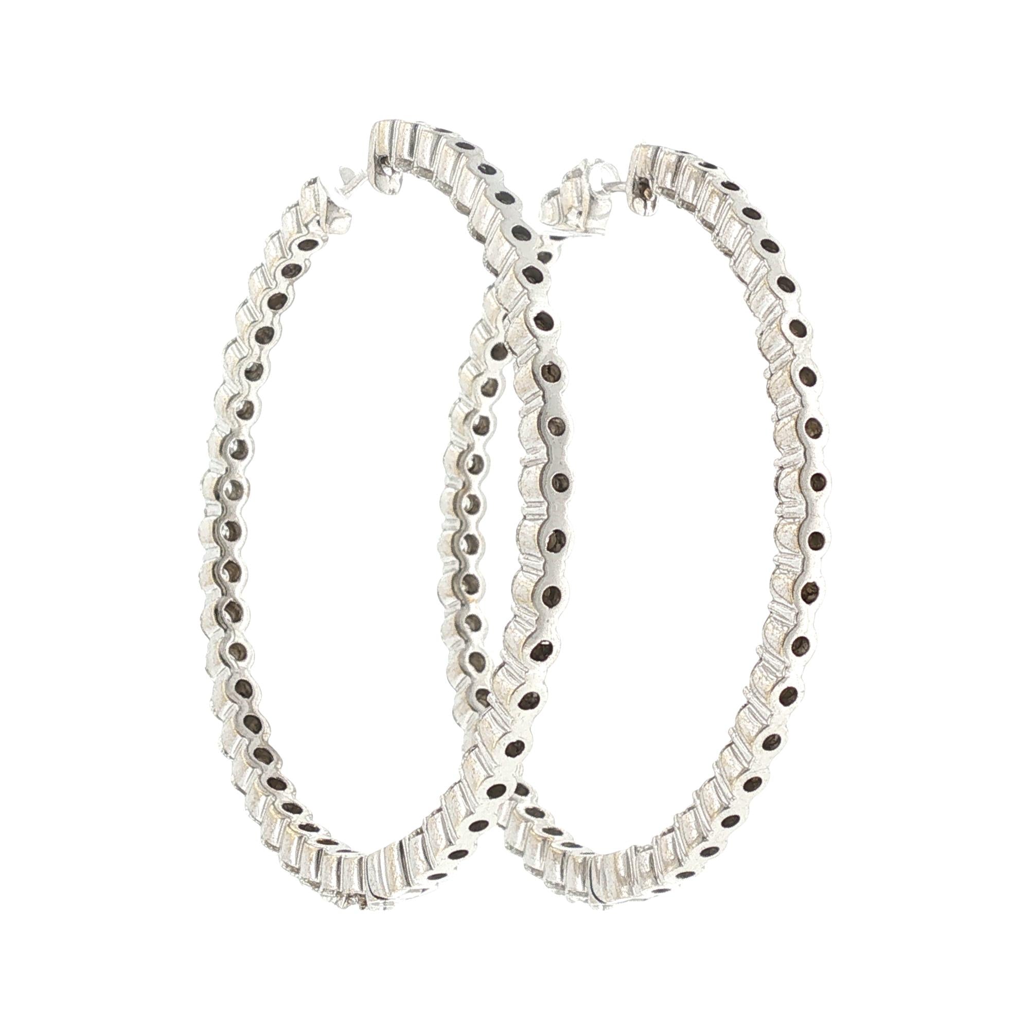 8 CTW Round Brilliant-Cut Diamond 18 Karat White Gold In & Out Hoop Earrings