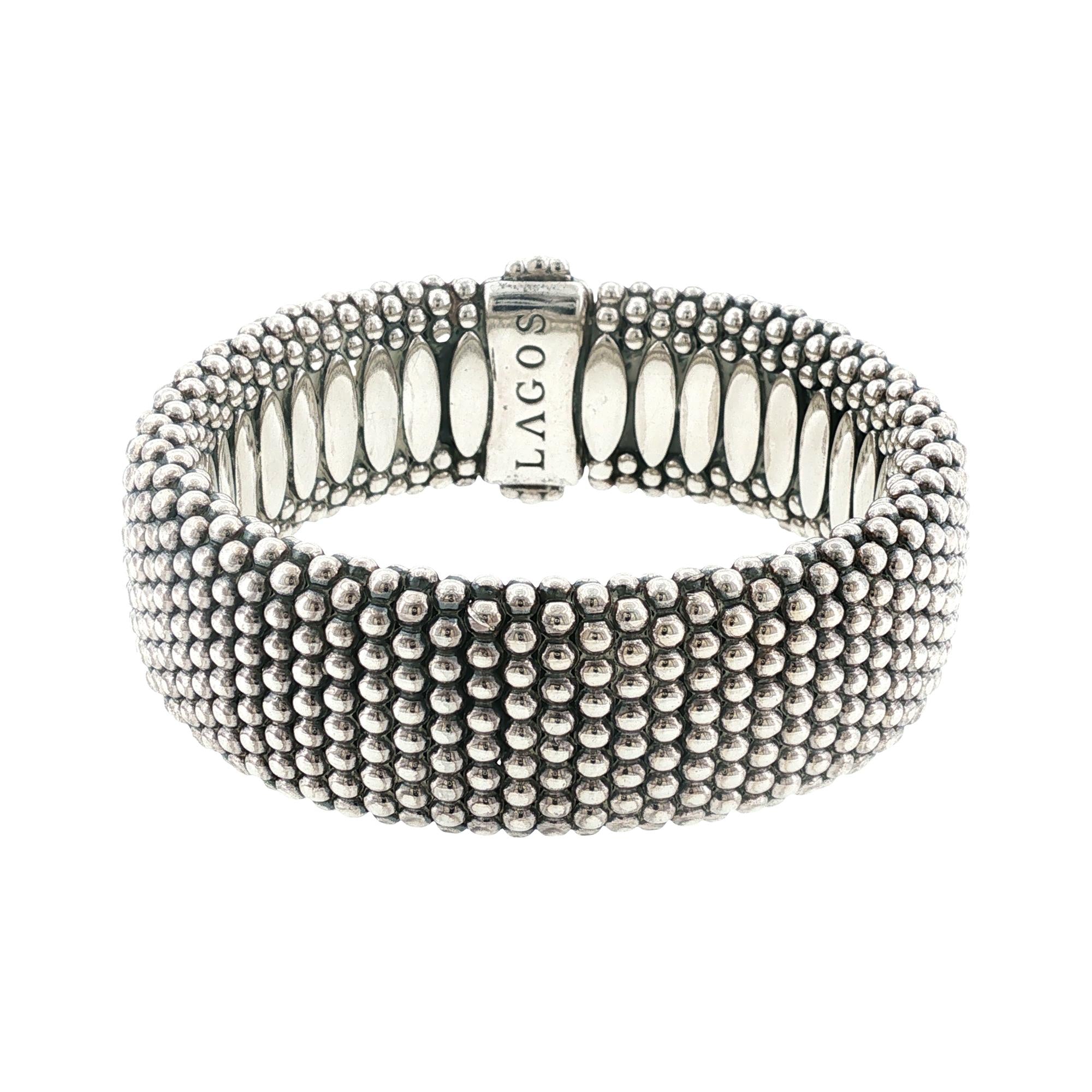 Lagos Caviar Sterling Silver Wide Bangle Bracelet