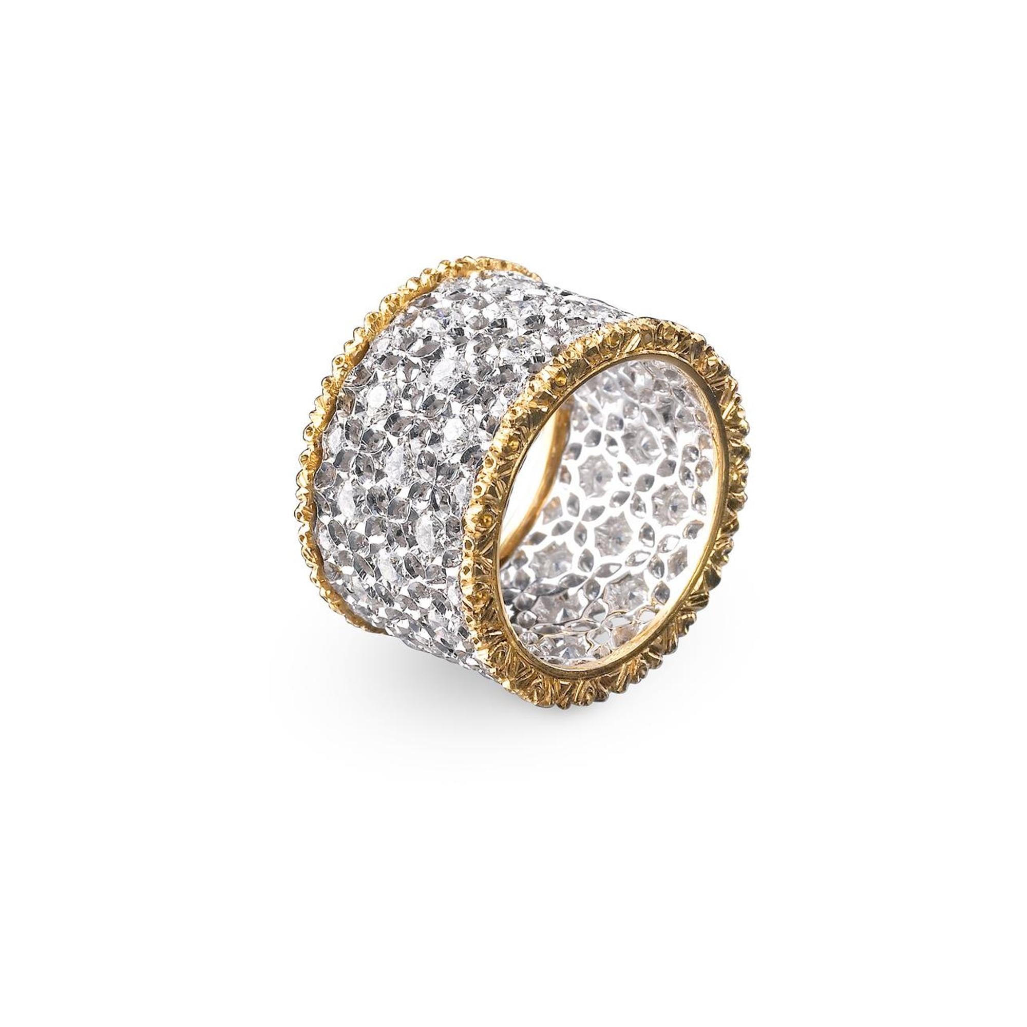 Buccellati Scacchi Eternelle Diamond Wide Band Ring Size 6.5 18 Karat Gold New