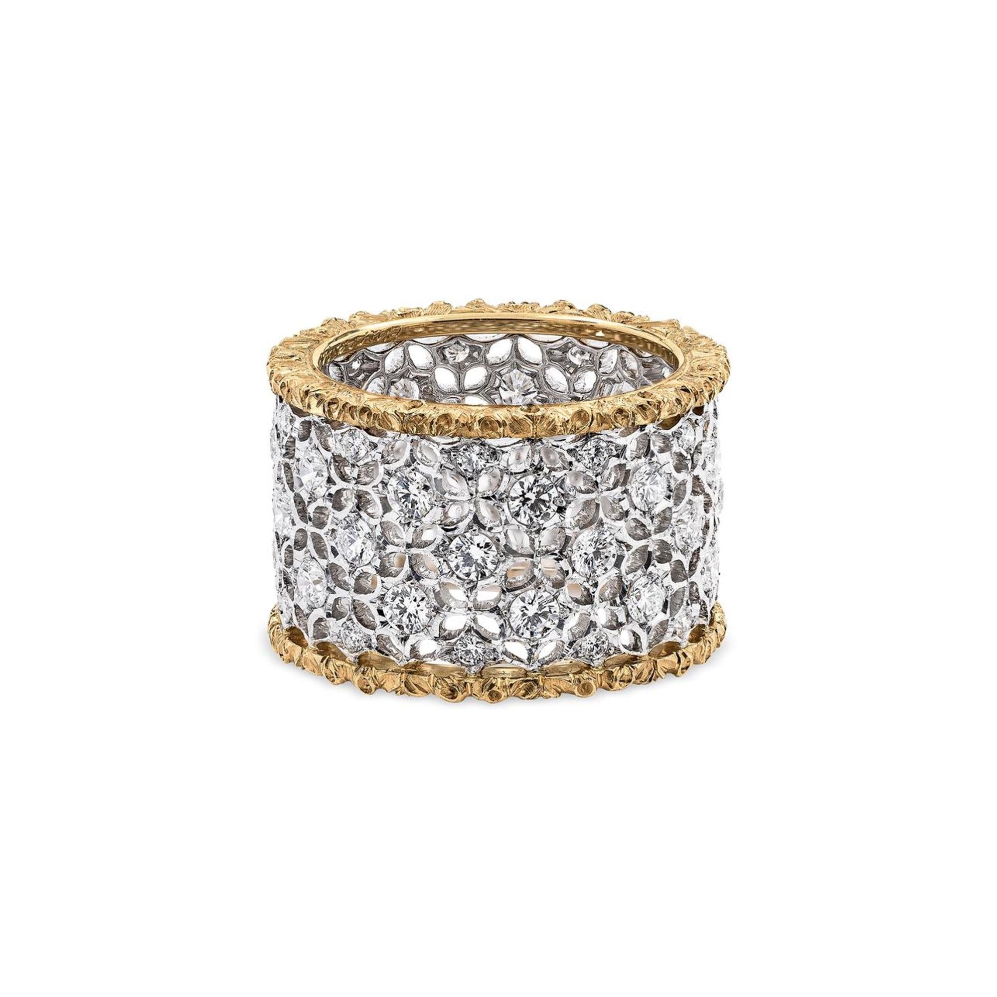 Buccellati Scacchi Eternelle Diamond Wide Band Ring Size 6.5 18 Karat Gold New