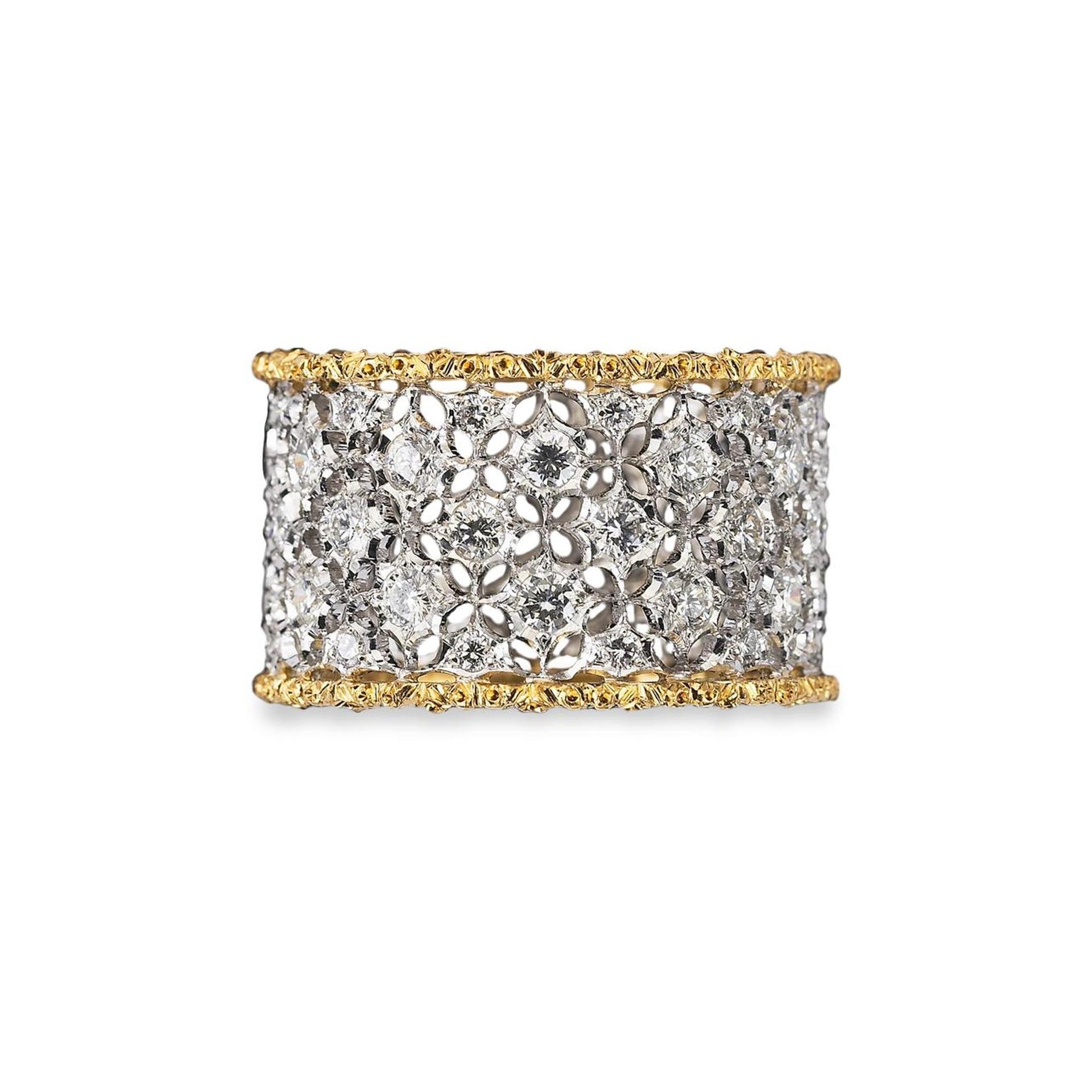 Buccellati Scacchi Eternelle Diamond Wide Band Ring Size 6.5 18 Karat Gold New