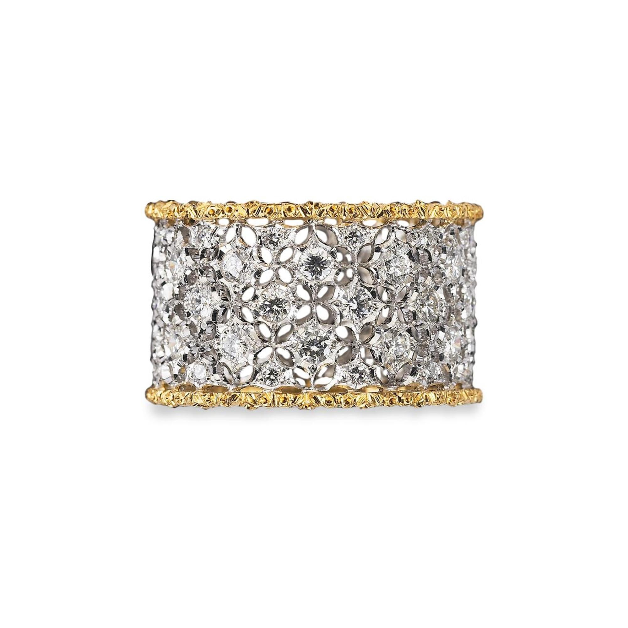 Buccellati Scacchi Eternelle Diamond Wide Band Ring Size 6.5 18 Karat Gold New