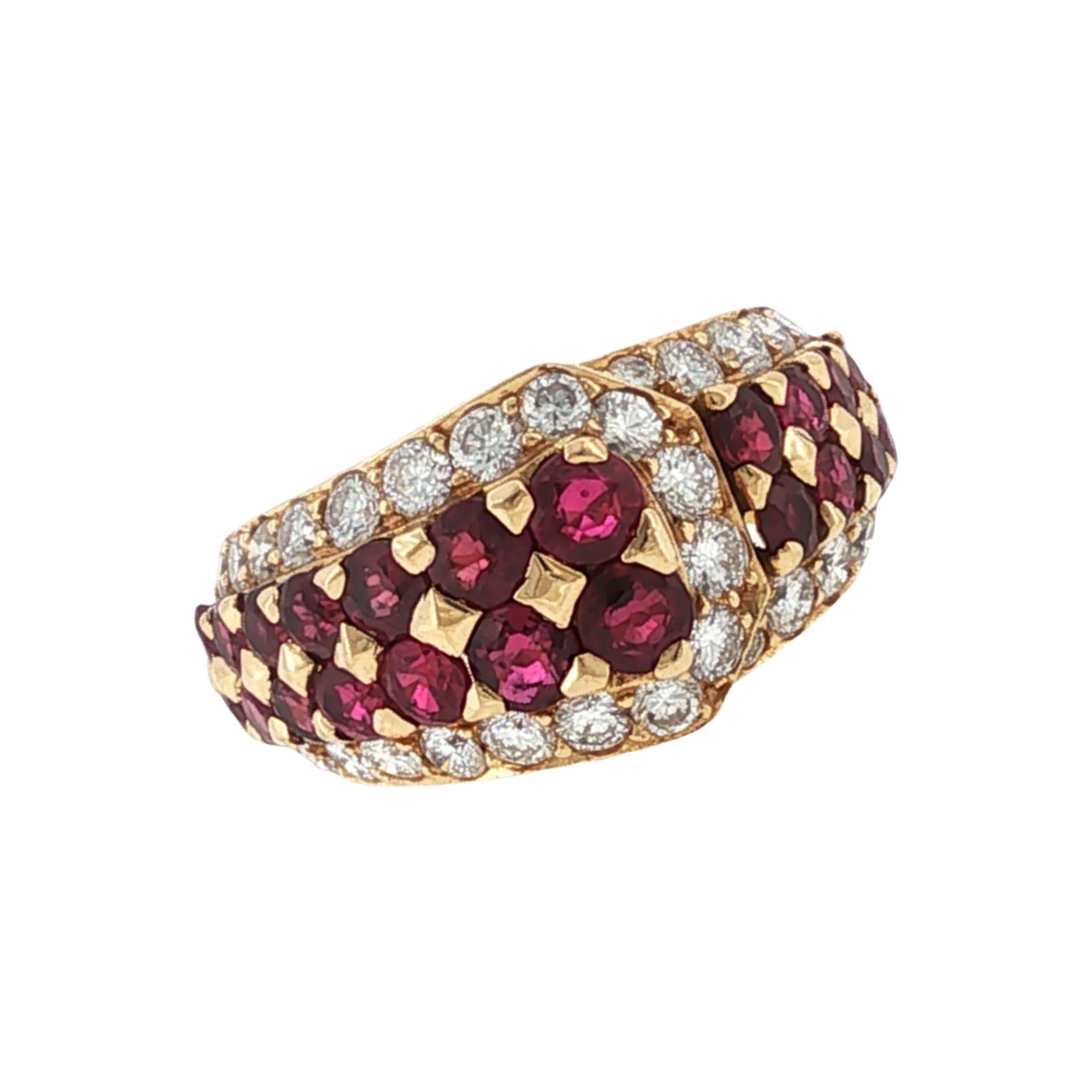 Van Cleef & Arpels Diamond Ruby 18K Yellow Gold Buckle Vintage Ring Size 5.5