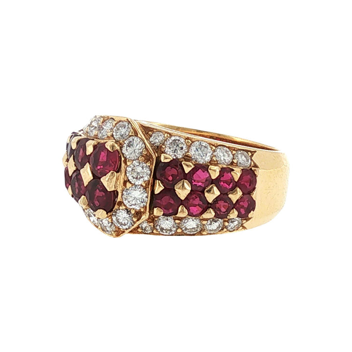 Van Cleef & Arpels Diamond Ruby 18K Yellow Gold Buckle Vintage Ring Size 5.5
