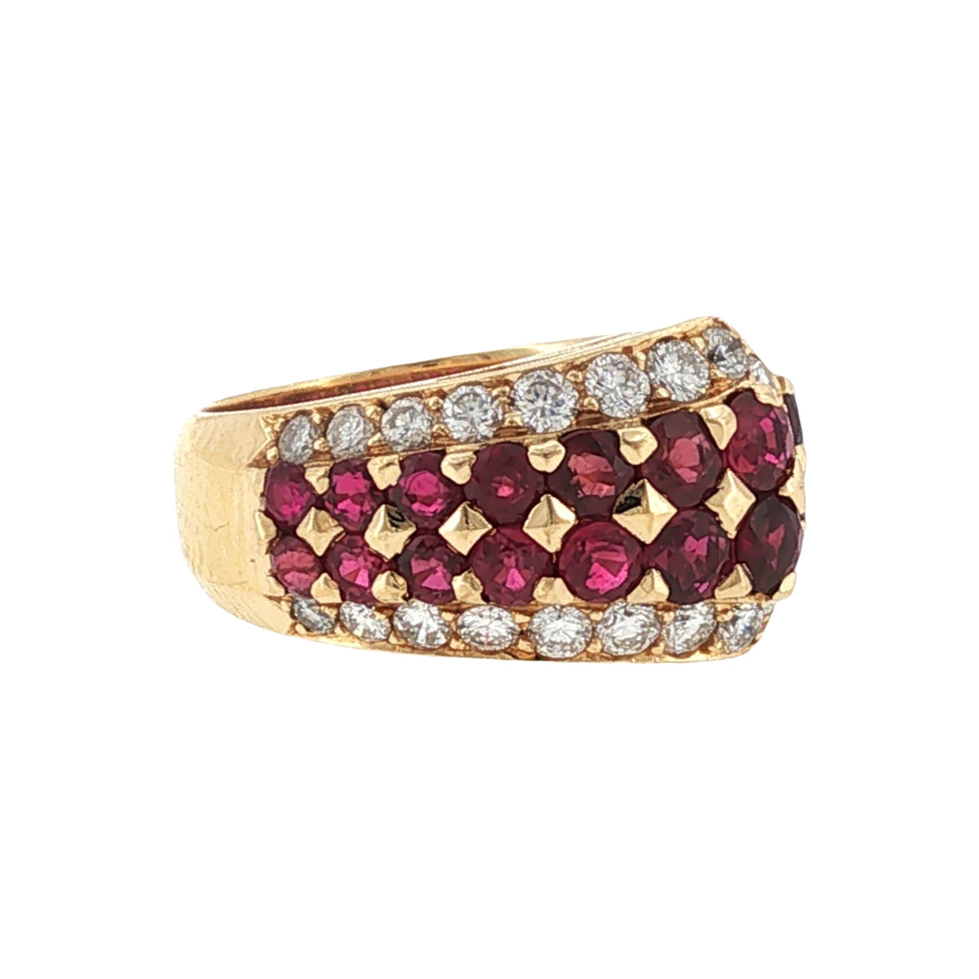 Van Cleef & Arpels Diamond Ruby 18K Yellow Gold Buckle Vintage Ring Size 5.5