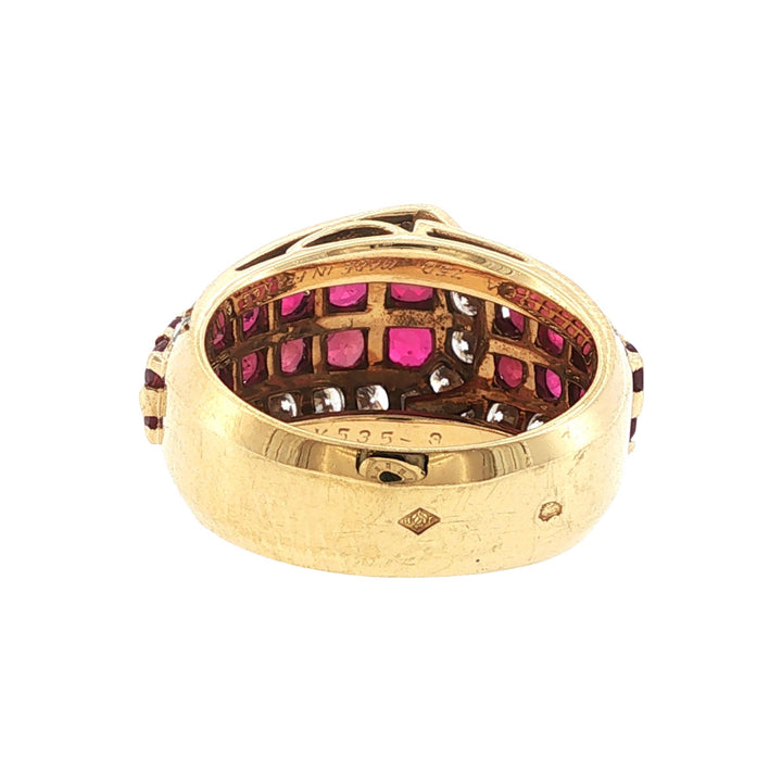 Van Cleef & Arpels Diamond Ruby 18K Yellow Gold Buckle Vintage Ring Size 5.5