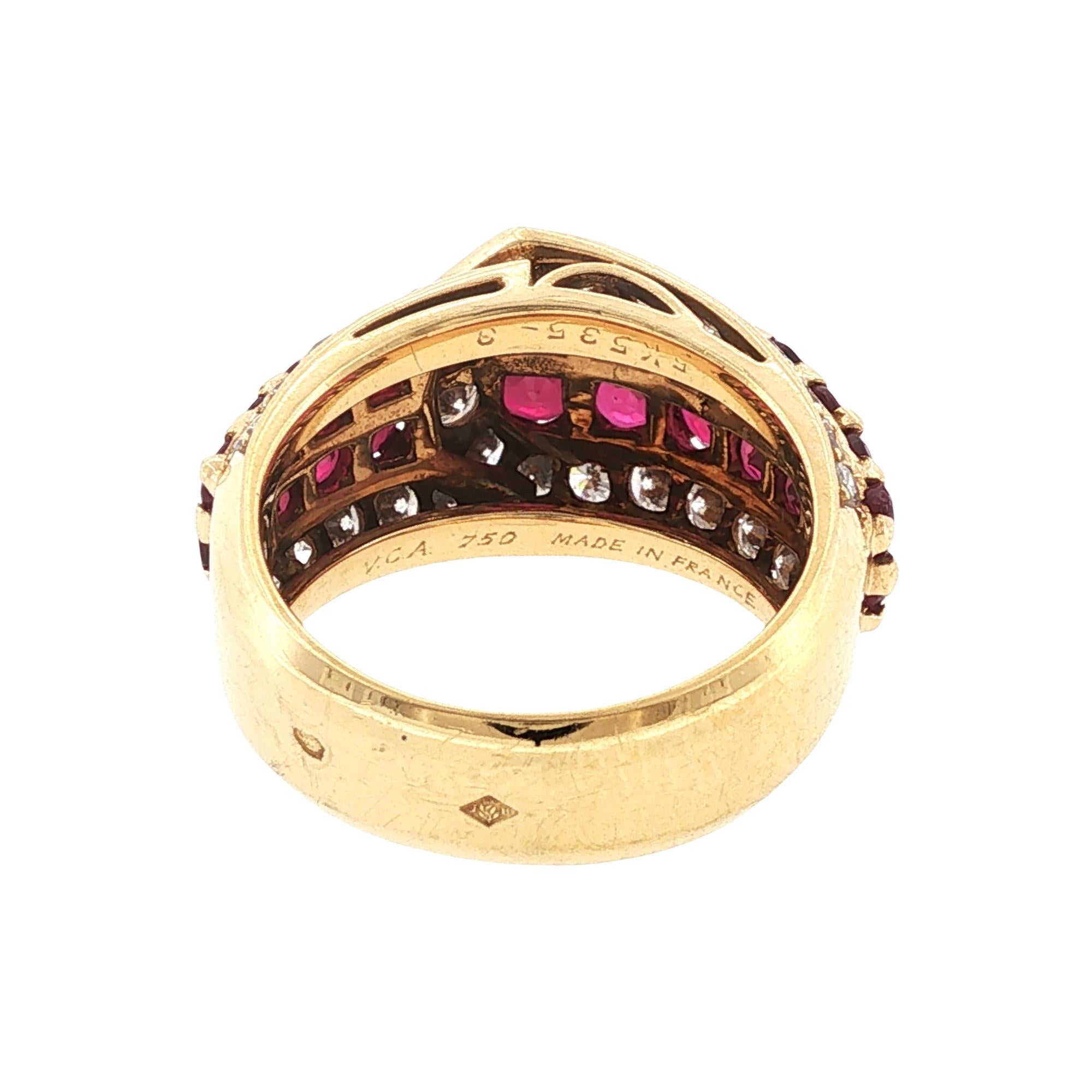 Van Cleef & Arpels Diamond Ruby 18K Yellow Gold Buckle Vintage Ring Size 5.5